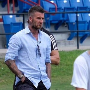 David Beckham passe la journée avec les jeunes de l'académie Inter Miami CF au Lockhart Stadium à Fort Lauderdale. Le 2 juin 2019.