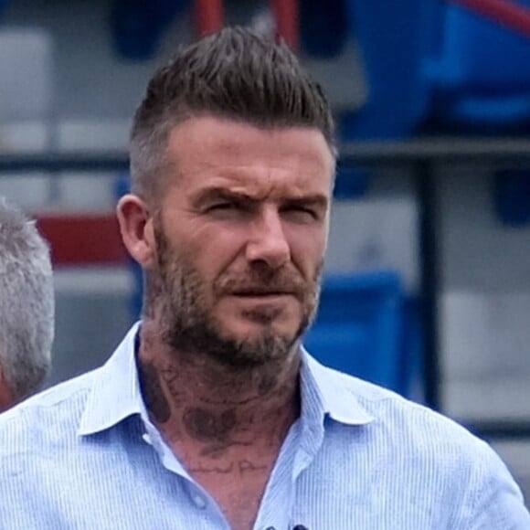 David Beckham passe la journée avec les jeunes de l'académie Inter Miami CF au Lockhart Stadium à Fort Lauderdale. Le 2 juin 2019.