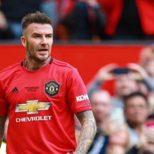 David Beckham joue un match de charité commémoratif de la finale légendaire de Ligue des champions de 1999 à Manchester en Angleterre. Le 26 mai 2019.