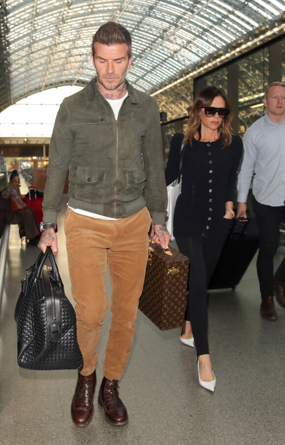 David Beckham et sa femme Victoria arrivent à la gare de St-Pancras à bord de l'Eurostar en provenance de Paris. Londres, le 21 mai 2019.
