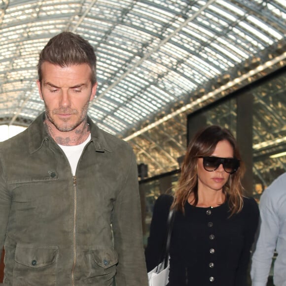 David Beckham et sa femme Victoria arrivent à la gare de St-Pancras à bord de l'Eurostar en provenance de Paris. Londres, le 21 mai 2019.