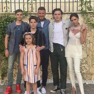 David Beckham à Miami avec sa femme Victoria et leurs quatre enfants (Brooklyn, Romeo, Cruz et Harper). Instagram le 2 juin 2019.