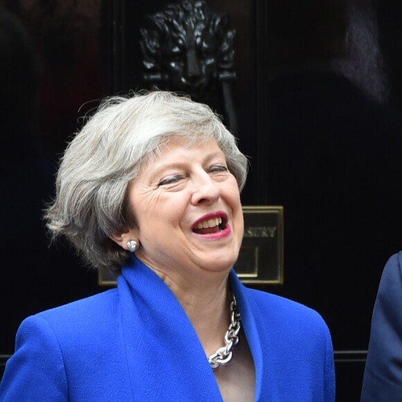 Donald Trump et Theresa May - Accueil du président des Etats-Unis et de sa femme par la première ministre britannique et son mari au 10 Downing Street à Londres. Le 4 juin 2019