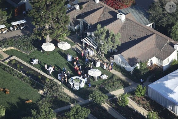 Vue aérienne des invités au mariage de K. Schwarzenegger et C. Pratt au Ranch de San Ysidro à Montecito au États-Unis, le 8 juin 2019 o