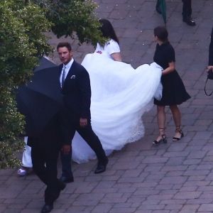 Arrivée de Katherine Schwarzenegger et Chris Pratt à leur mariage au Ranch de San Ysidro à Montecito au États-Unis, 8 juin 2019