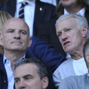 Guy Stéphan et Didier Deschamps (sélectionneur de l'équipe de France) dans les tribunes lors de la Coupe du monde féminine de football, Groupe A, France vs Norvège à Nice, France, le 12 juin 2019. La France a gagné 2-1. © Norbert Scanella/Panoramic/Bestimage