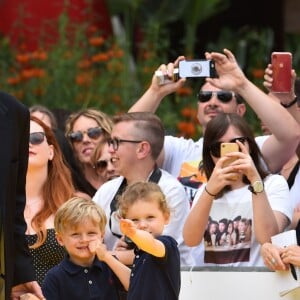 Le prince héréditaire Jacques et la princesse Gabriella de Monaco accompagnaient leur père le prince Albert de Monaco pour fêter le 20e anniversaire de Bob l'éponge, venu avec son ami Patrick l'étoile de mer, à l'occasion du 59e Festival de télévision de Monte-Carlo au Grimaldi Forum à Monaco le 16 juin 2019. © Bruno Bebert / Bestimage