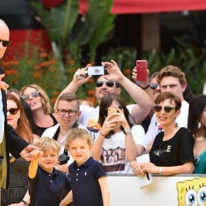 Le prince héréditaire Jacques et la princesse Gabriella de Monaco accompagnaient leur père le prince Albert de Monaco pour fêter le 20e anniversaire de Bob l'éponge, venu avec son ami Patrick l'étoile de mer, à l'occasion du 59e Festival de télévision de Monte-Carlo au Grimaldi Forum à Monaco le 16 juin 2019. © Bruno Bebert / Bestimage