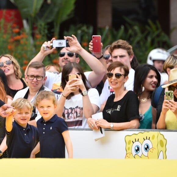 Le prince héréditaire Jacques et la princesse Gabriella de Monaco accompagnaient leur père le prince Albert de Monaco pour fêter le 20e anniversaire de Bob l'éponge, venu avec son ami Patrick l'étoile de mer, à l'occasion du 59e Festival de télévision de Monte-Carlo au Grimaldi Forum à Monaco le 16 juin 2019. © Bruno Bebert / Bestimage