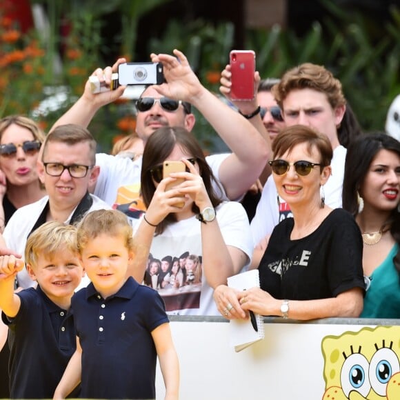 Le prince héréditaire Jacques et la princesse Gabriella de Monaco accompagnaient leur père le prince Albert de Monaco pour fêter le 20e anniversaire de Bob l'éponge, venu avec son ami Patrick l'étoile de mer, à l'occasion du 59e Festival de télévision de Monte-Carlo au Grimaldi Forum à Monaco le 16 juin 2019. © Bruno Bebert / Bestimage