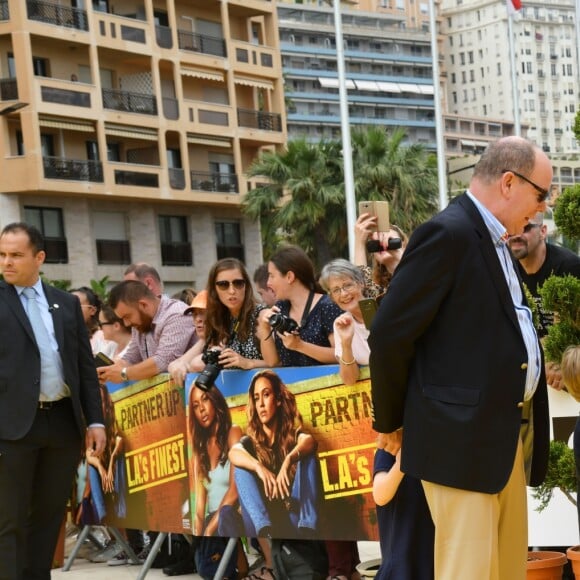 Le prince héréditaire Jacques et la princesse Gabriella de Monaco accompagnaient leur père le prince Albert de Monaco pour fêter le 20e anniversaire de Bob l'éponge, venu avec son ami Patrick l'étoile de mer, à l'occasion du 59e Festival de télévision de Monte-Carlo au Grimaldi Forum à Monaco le 16 juin 2019. © Bruno Bebert / Bestimage