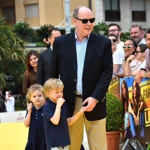 Le prince héréditaire Jacques et la princesse Gabriella de Monaco accompagnaient leur père le prince Albert de Monaco pour fêter le 20e anniversaire de Bob l'éponge, venu avec son ami Patrick l'étoile de mer, à l'occasion du 59e Festival de télévision de Monte-Carlo au Grimaldi Forum à Monaco le 16 juin 2019. © Bruno Bebert / Bestimage