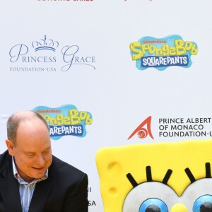 Le prince héréditaire Jacques et la princesse Gabriella de Monaco accompagnaient leur père le prince Albert de Monaco pour fêter le 20e anniversaire de Bob l'éponge, venu avec son ami Patrick l'étoile de mer, à l'occasion du 59e Festival de télévision de Monte-Carlo au Grimaldi Forum à Monaco le 16 juin 2019. © Bruno Bebert / Bestimage