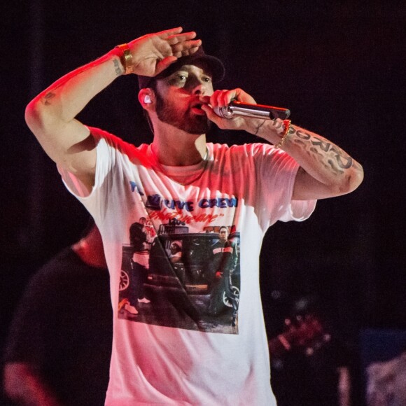 Eminem en concert lors du festival "Bonnaroo Music and Arts" à Manchester, le 17 juin 2018.