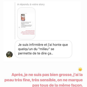 Agathe Auproux répond à une internaute qui se questionne sur sa cicatrice, dimanche 30 juin 2019 sur Instagram.
