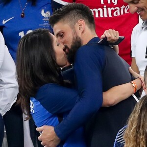 Olivier Giroud, sa femme Jennifer, Morgan Schneiderlin et sa compagne Camille Sold lors du match de l'Euro 2016 Allemagne-France au stade Vélodrome à Marseille, France, le 7 juillet 2016. © Cyril Moreau/Bestimage