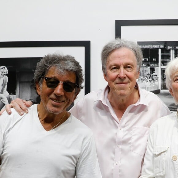 Exclusif - Tony Franck, Patrice Gaulupeau, Hugues Aufray - Vernissage de l'exposition photo "Divine Marilyn" à la Galerie Joseph à Paris le 10 juillet 2019. A partir du mardi 9 juillet et jusqu'au 22 septembre, la galerie Joseph, à Paris, réussit avec l'exposition " Divine Marilyn ", le tour de force de réunir les clichés de quatre grands noms de la photographie américaine ayant immortalisé Marilyn Monroe. © Marc Ausset-Lacroix/Bestimage