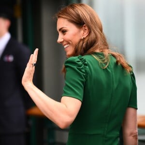 Catherine (Kate) Middleton, duchesse de Cambridge arrivent à Wimbledon pour la finale féminine à Londres, le 13 juillet 2019.