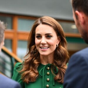 Catherine (Kate) Middleton, duchesse de Cambridge arrivent à Wimbledon pour la finale féminine à Londres, le 13 juillet 2019.