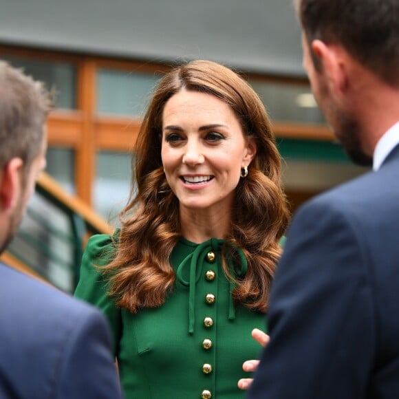 Catherine (Kate) Middleton, duchesse de Cambridge arrivent à Wimbledon pour la finale féminine à Londres, le 13 juillet 2019.