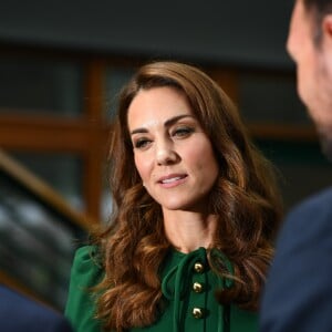 Catherine (Kate) Middleton, duchesse de Cambridge arrivent à Wimbledon pour la finale féminine à Londres, le 13 juillet 2019.