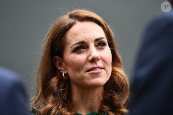 Catherine (Kate) Middleton, duchesse de Cambridge arrivent à Wimbledon pour la finale féminine à Londres, le 13 juillet 2019.