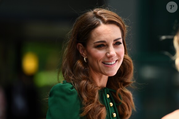 Catherine (Kate) Middleton, duchesse de Cambridge arrivent à Wimbledon pour la finale féminine à Londres, le 13 juillet 2019.