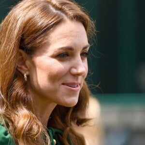 Catherine (Kate) Middleton, duchesse de Cambridge arrivent à Wimbledon pour la finale féminine à Londres, le 13 juillet 2019.