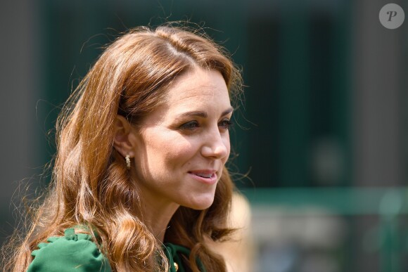 Catherine (Kate) Middleton, duchesse de Cambridge arrivent à Wimbledon pour la finale féminine à Londres, le 13 juillet 2019.