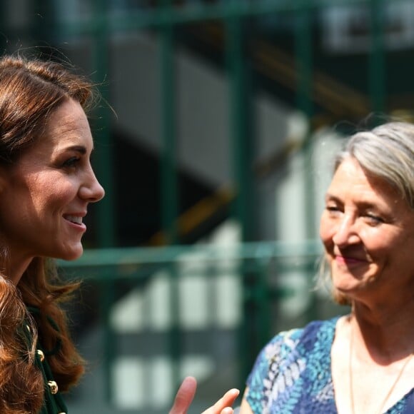 Catherine (Kate) Middleton, duchesse de Cambridge arrivent à Wimbledon pour la finale féminine à Londres, le 13 juillet 2019.