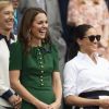 Catherine (Kate) Middleton, duchesse de Cambridge, Meghan Markle, duchesse de Sussex, et Pippa Middleton dans les tribunes lors de la finale femme de Wimbledon "Serena Williams - Simona Halep (2/6 - 2/6) à Londres, le 13 juillet 2019.