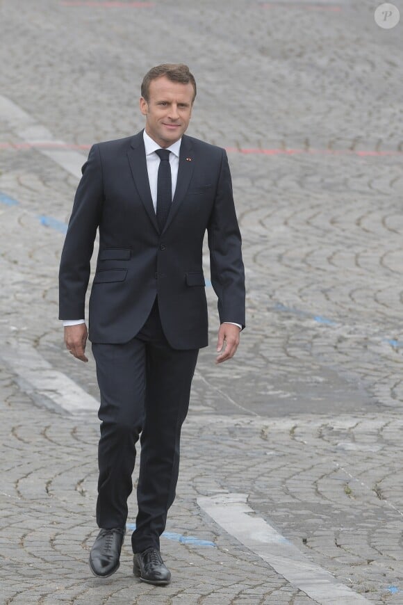 Emmanuel Macron (président de la République Française), lors du 139ème défilé militaire du 14 Juillet sur les Champs-Elysées, le jour de la Fête Nationale. Paris, le 14 juillet 2019. © Lemouton-Gorassini-Perusseau/Bestimage