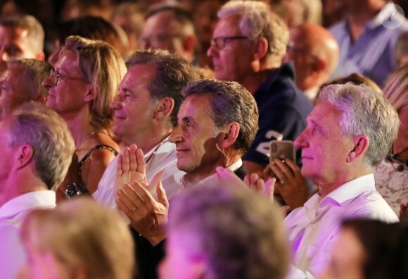 Semi-exclusif - Renaud Muselier, Nicolas Sarkozy et Gil Bernardi (Maire de Le Lavandou) - Carla Bruni-Sarkozy en concert au théâtre de Verdure du Grand Jardin à Le Lavandou le 23 juillet 2019. © Dominique Jacovides-Cyril Moreau/Bestimage