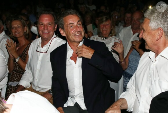 Semi-exclusif - Renaud Muselier, Nicolas Sarkozy et Gil Bernardi (Maire de Le Lavandou) - Carla Bruni-Sarkozy en concert au théâtre de Verdure du Grand Jardin à Le Lavandou le 23 juillet 2019. © Dominique Jacovides-Cyril Moreau/Bestimage