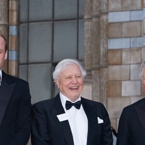 Le prince William, duc de Cambridge, Sir David Attenborough, le prince Charles, prince de Galles, le prince Harry, duc de Sussex, à la première de la série Netflix "Our Planet" au Musée d'Histoires Naturelles à Londres, le 4 avril 2019.