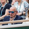 Jean-Michel Aphatie et Anne Gravoin dans les tribunes lors des internationaux de tennis de Roland Garros à Paris, France, le 31 mai 2019. © Jacovides-Moreau/Bestimage