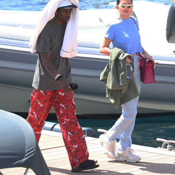 Kylie Jenner, son compagnon Travis Scott en vacances à Monaco, le 16 août 2019.