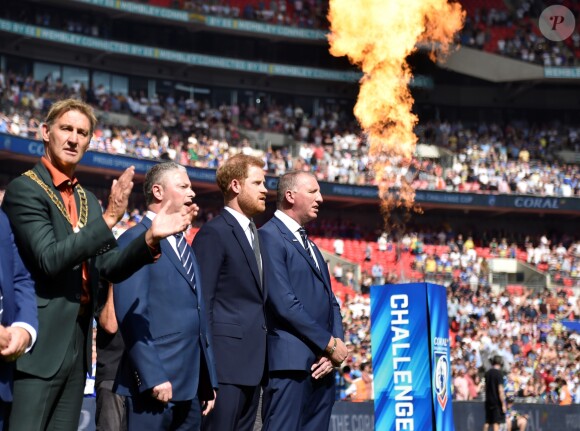 Le prince Harry, duc de Sussex, lors du match de finale de la Rugby League Challenge Cup à Londres le 24 août 2019.