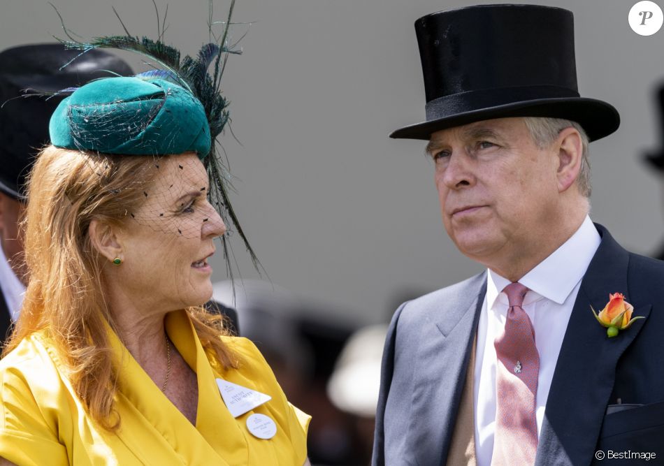 Le prince Andrew, duc d&#039;York, et son ex-femme Sarah Ferguson lors des courses à Ascot le 21 juin 2019.