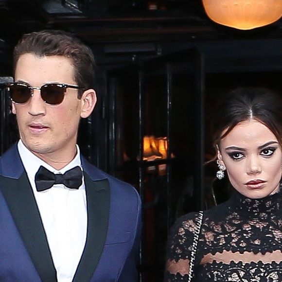 Miles Teller et sa petite-amie Keleigh Sperry - People à la sortie du Bowery Hotel pour se rendre à la soirée Costume Institute Benefit Gala 2016 (Met Ball) sur le thème de "Manus x Machina" au Metropolitan Museum of Art à New York, le 2 mai 2016.