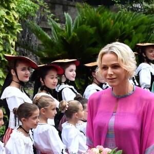 La Princesse Charlene de Monaco et le prince Jacques durant le traditionnel Pique-nique des monégasques au parc princesse Antoinette à Monaco le 6 septembre 2019. Cette année, l'événement a du être légérement raccourci à cause de la pluie, la famille princière était entourée par Monseigneur Barsi, le maire de Monaco M. Georges Marsan, par leurs cousins Jean-Léonard de Massy, son fils Melchior et Mélanie De Massy. © Bruno Bebert / PRM / Bestimage