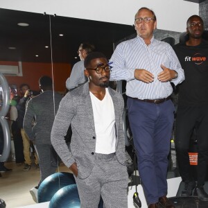 Cédric Doumbe, Champion du Monde de Kick Boxing, Nicolas Vigneau, dirigeant Fitwave, Mamadou Diambo, coach fitwave , Malika Ménard assistent à l'inauguration d'un nouveau studio Fitwave à Paris le 17 septembre 2019. © Gwendoline Le Goff, Panoramic, Bestimage