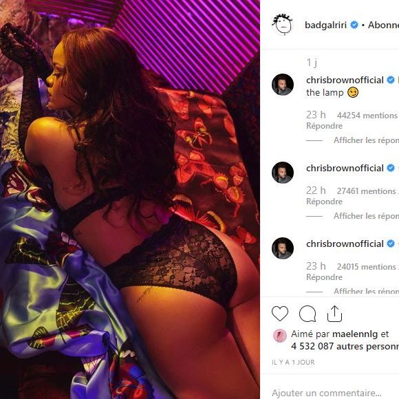 Chris Brown commente une publication de Rihanna, le 20 septembre 2019.