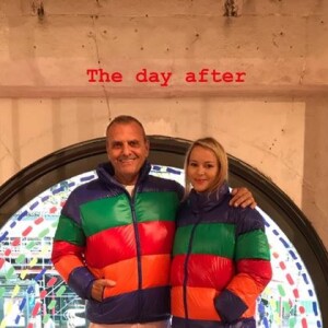Jean-Charles de Castelbajac et son épouse Pauline dans des créations pour United colors of Benetton. Instagram, le 22 septembre 2019.