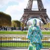 Cardi B visite la Tour Eiffel, habillée d'un look Richard Quinn et de souliers Saint Laurent. Paris, le 28 septembre 2019. © Perusseau - Da Silva / Bestimage