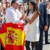 Le roi Felipe VI et la reine Letizia d'Espagne visitent la région inondée d'Arganda del Rey près de Madrid, le 27 septembre 2019.