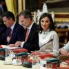 Letizia d'Espagne et son mari le roi Felipe au palais royal d'Aranjuez pour la réunion annuel de la Fondation Cervantes, le 2 octobre 2019.