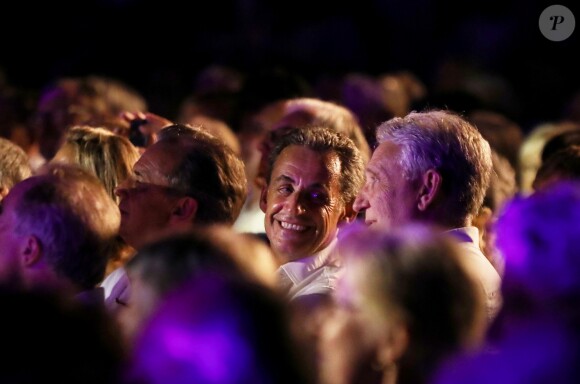 Semi-exclusif - Renaud Muselier, Nicolas Sarkozy et Gil Bernardi (Maire de Le Lavandou) - Carla Bruni-Sarkozy en concert au théâtre de Verdure du Grand Jardin à Le Lavandou le 23 juillet 2019. © Dominique Jacovides-Cyril Moreau/Bestimage