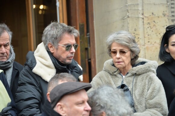 Jean-Michel Jarre et Charlotte Rampling - Sorties des obsèques de Henry Chapier en l'église Notre-Dame des Champs à Paris le 4 février 2019.