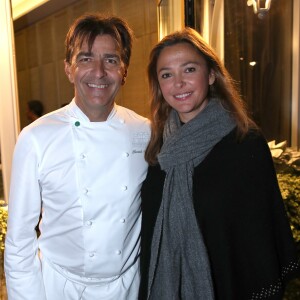 Yannick Alléno avec Sandrine Quétier lors de l'inauguration de son nouveau restaurant, le PavYllon, à Paris le 7 octobre 2019.